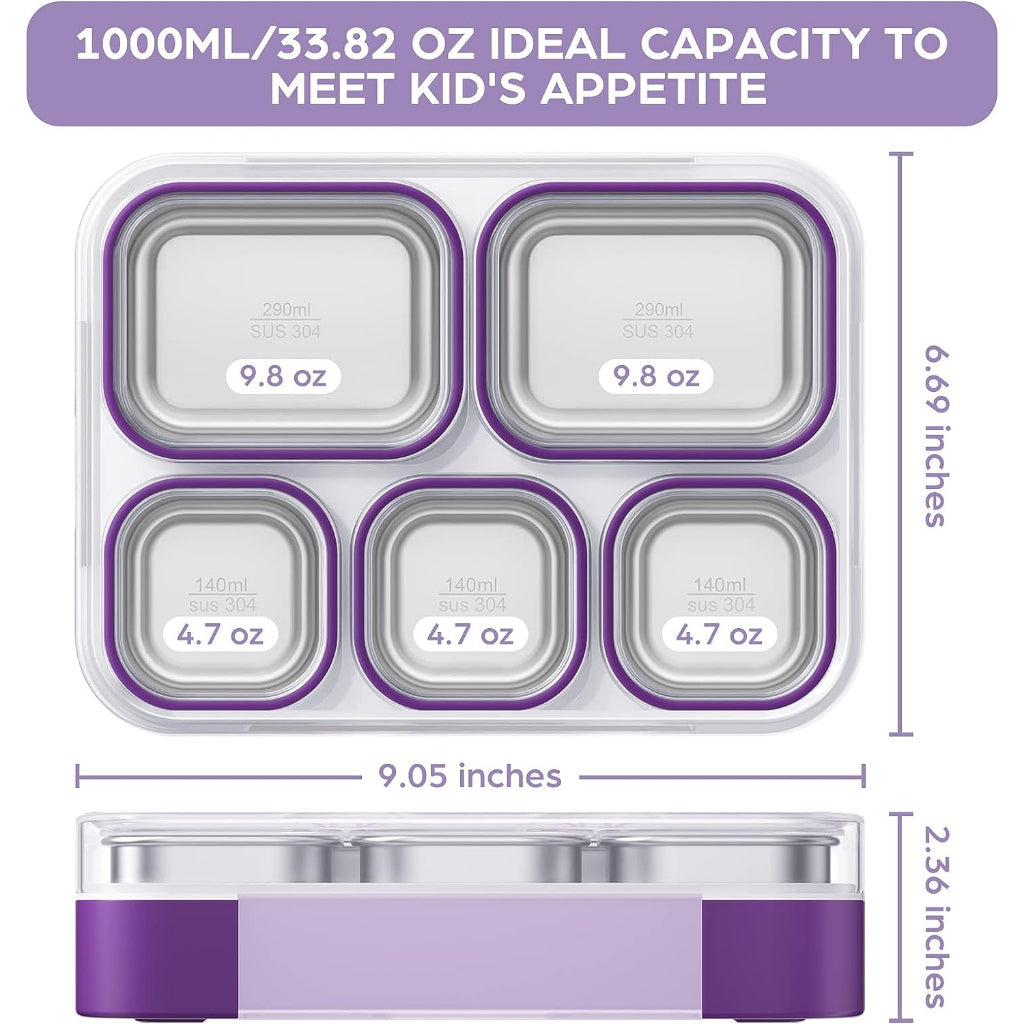 Meal Station 5-Compartment Stainless Steel Bento Lunch Box With Bag