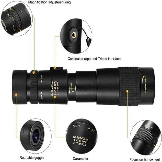 4k 10-100x30mm Super Telephoto Zoom Monocular Telescope