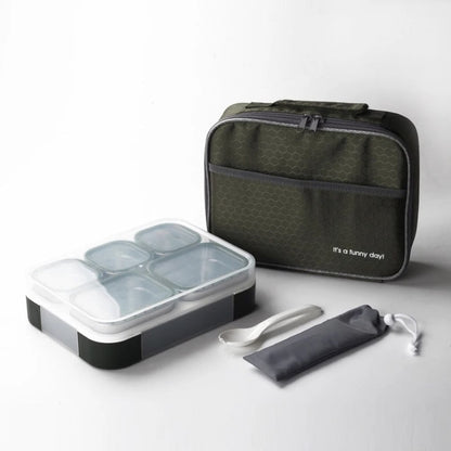 Meal Station 5-Compartment Stainless Steel Bento Lunch Box With Bag