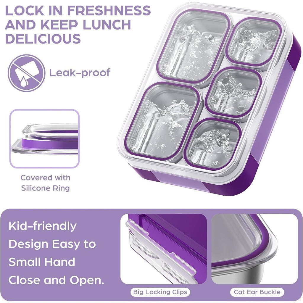 Meal Station 5-Compartment Stainless Steel Bento Lunch Box With Bag