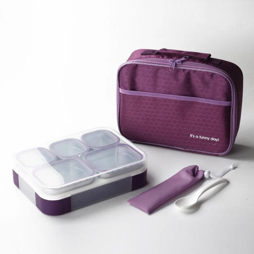 Meal Station 5-Compartment Stainless Steel Bento Lunch Box With Bag