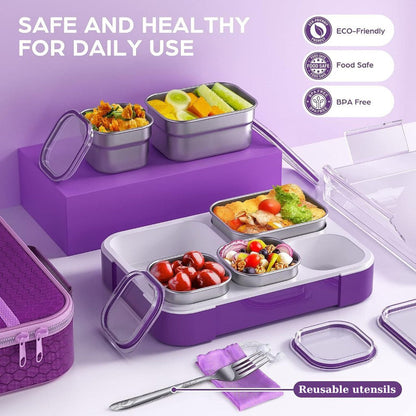 Meal Station 5-Compartment Stainless Steel Bento Lunch Box With Bag